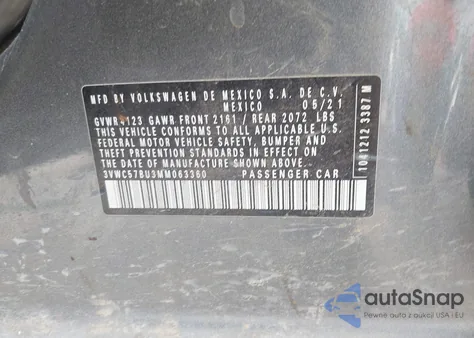 2021 Volkswagen Jetta 1.4T R-Line/1.4T S/1.4T Se из США, поврежденный, VIN 3VWC57BU3MM063360